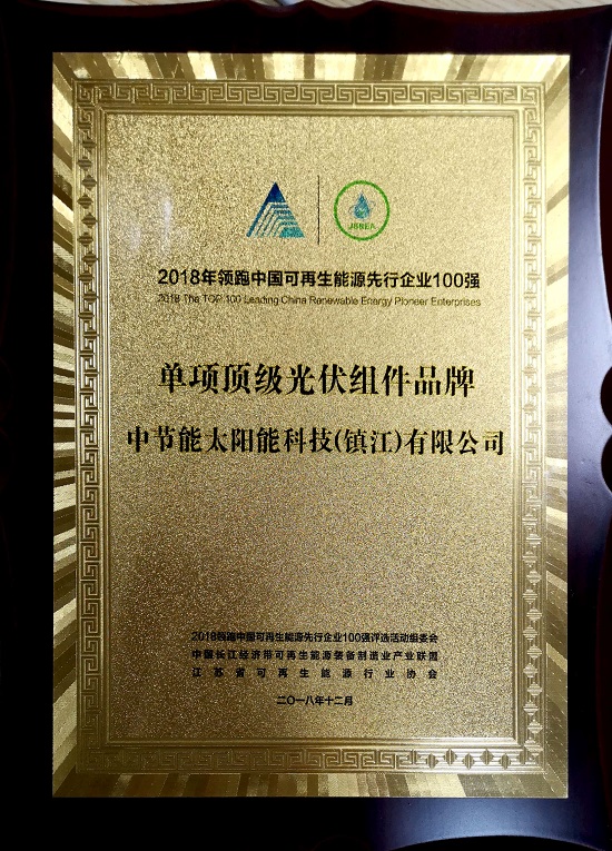 2018年領(lǐng)跑者中國可再生能源先行企業(yè)100強(qiáng)-單項(xiàng)頂級(jí)光伏組件品牌